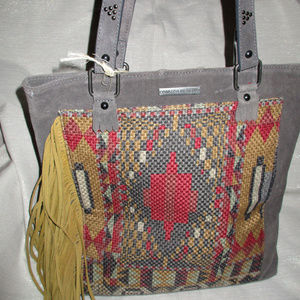 CORAZON DE MELON AZTEC ETHNIC TRIBAL BOHO SUEDE BAG FRINGE NWT